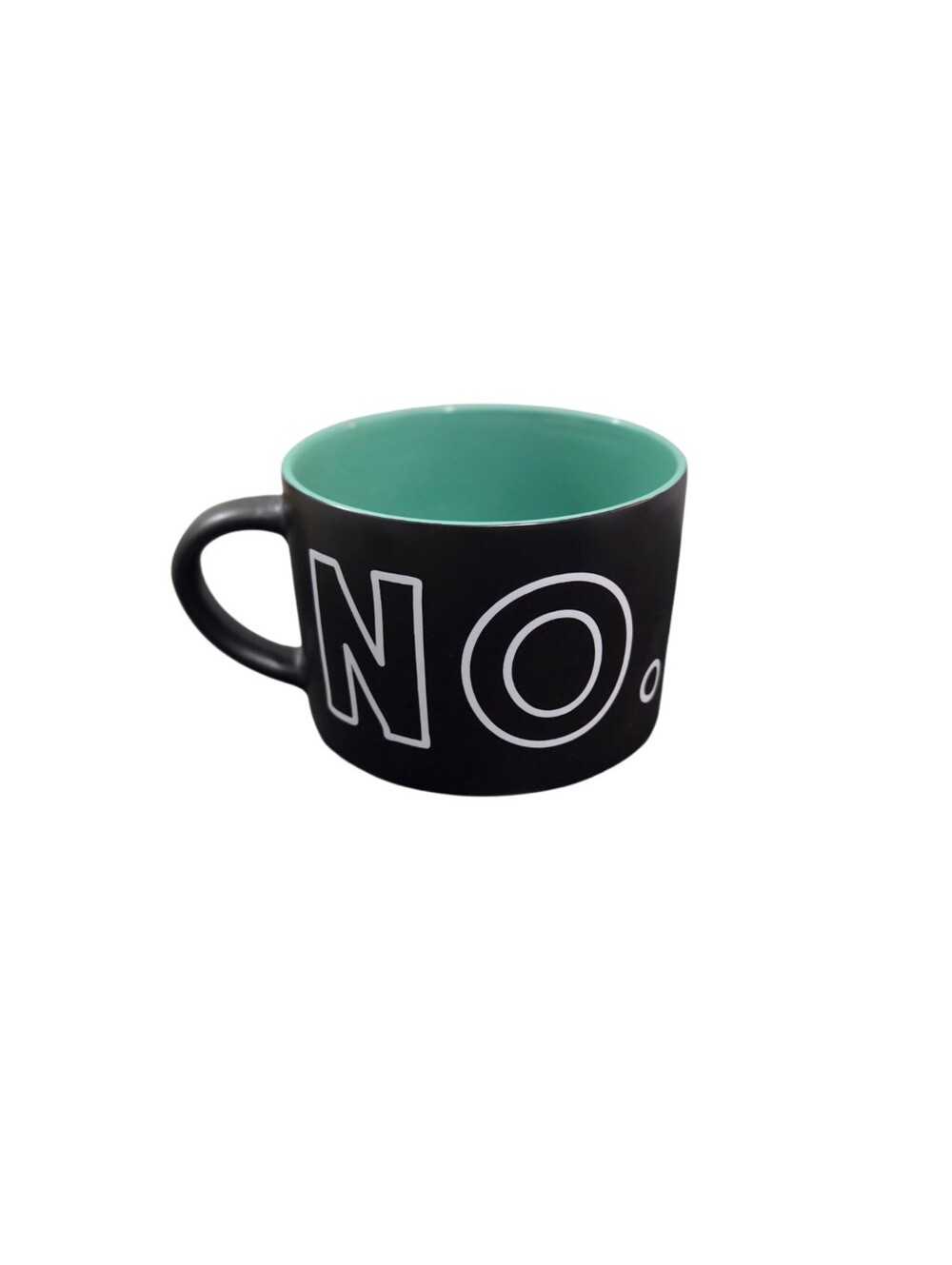 NO. Black Teal Ceramic Coffee Mug Large Typography Novelty Office Humor Cup